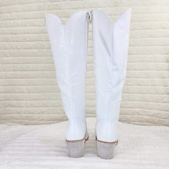 Wild Ones Rodeo Embroidered White Cowboy Cowgirl Boots Tuck Zipper - Picture 4 of 10